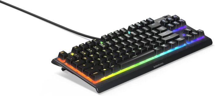 SteelSeries Apex 3 TKL RGB Gaming Keyboard – Tenkeyless Compact Form Factor - 8-Zone RGB Illumination – IP32 Water & Dust Resistant – Whisper Quiet Gaming Switch – Gaming Grade Anti-Ghosting (Renewed)