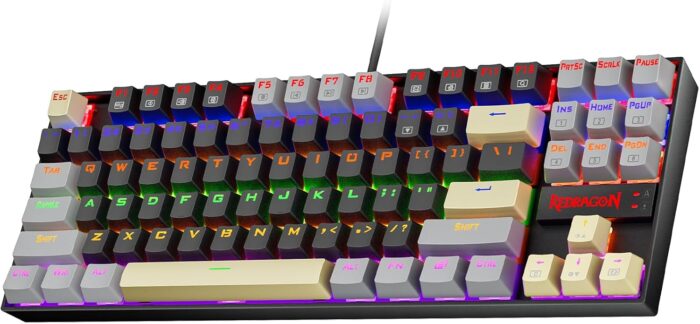 Redragon K552 Mechanical Gaming Keyboard, 87-Key Compact, LED Gaming Keyboard with Red Switches, Anti-Ghosting, Metal Frame for PC Gaming & Typing, Beginner-Friendly (Eclipse Gilded)