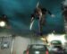 Alex Mercer leaping over a bunch of cars while pursued by helicopters in Prototype.