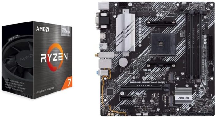AMD Ryzen 7 5700G 8-Core, 16-Thread Unlocked Desktop Processor with Radeon Graphics ASUS Prime B550M-A WiFi II AMD AM4 (3rd Gen Ryzen™) Micro ATX Motherboard