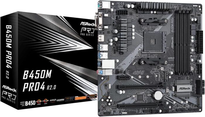 ASROCK B450M PRO4 R2.0 Socket AM4/ AMD B450/ DDR4/ SATA3&USB3.2/ M.2/ Micro ATX Motherboard