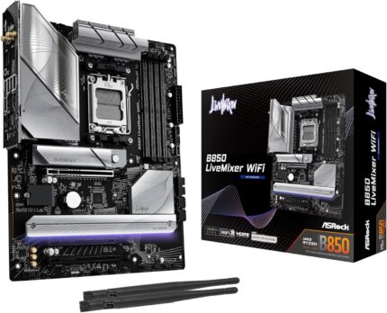 ASRock AMD B850 LiveMixer WiFi 7 Socket AM5 Ryzen 9000/8000/7000 Series DDR5 8000+ (OC) MHz 256GB ATX Motherboard M.2 SATA3 6.0 Gb/s PCIe 5.0 BIOS Flashback 1 HDMI 1 DisplayPort