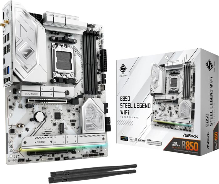 ASRock AMD B850 Steel Legend WiFi 7 Socket AM5 Ryzen 9000, 8000 and 7000 Series DDR5 up to 8000+ (OC) MHz 256GB ATX Motherboard M.2 SATA3 6.0 Gb/s PCIe 5.0 1 HDMI