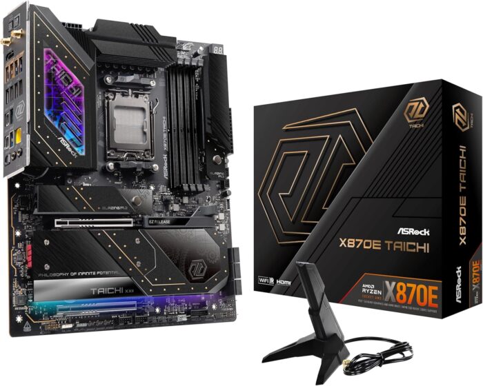ASRock AMD X870E Taichi Ryzen Socket AM5 X870 Dual Channel DDR5 DIMMs 256 GB 8200 EATX Motherboard M.2 LED WiFi 7