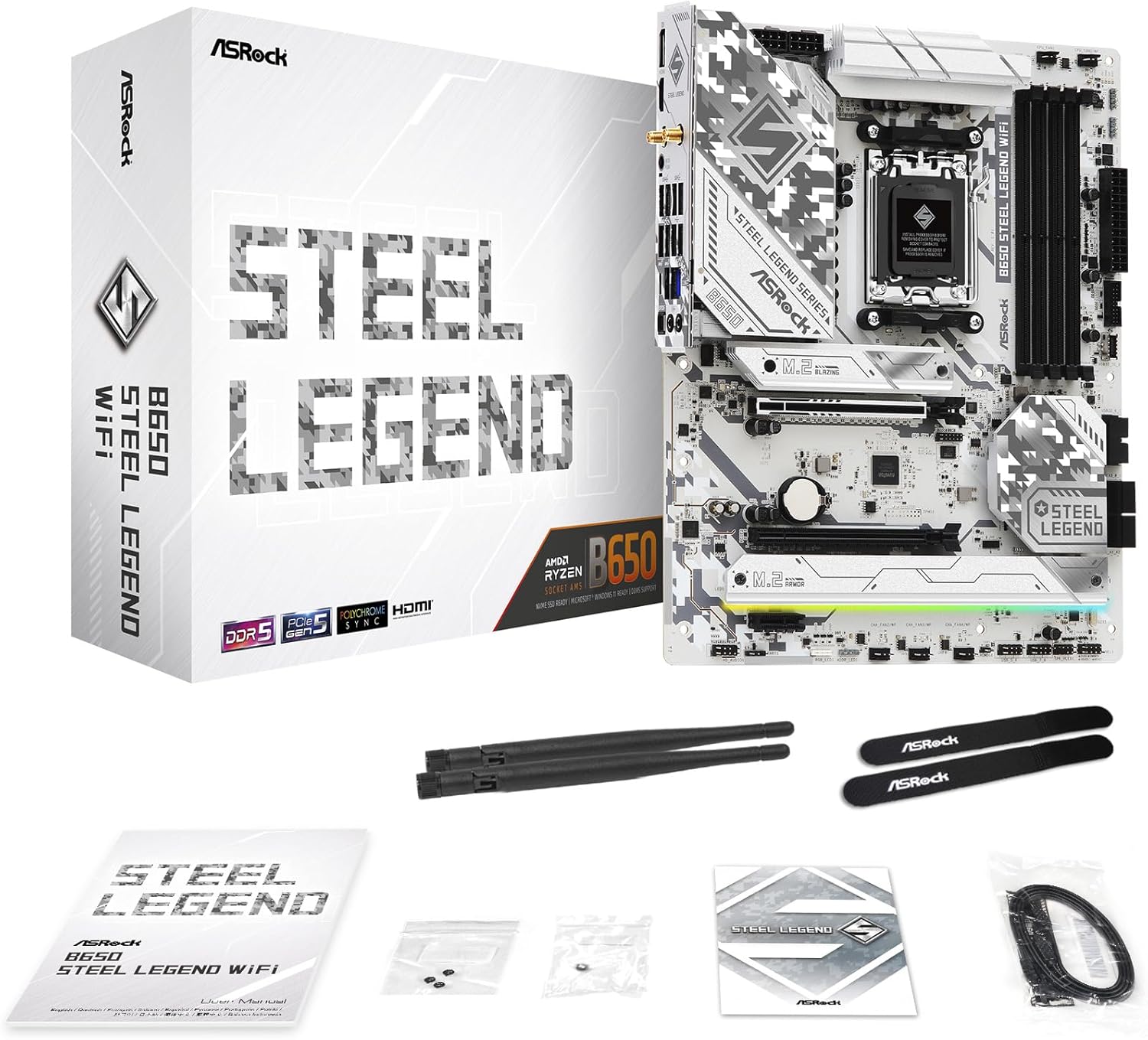 ASRock B650 Steel Legend WiFi 6E AMD Socket AM5 Ryzen 9000 8000 and 7000 Series SATA3 M.2 DDR5 7200+(OC) 256GB SATA3 6.0 Gb/s ATX Motherboard BIOS Flashback