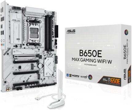 ASUS B650E MAX Gaming WiFi W – AMD B650 AM5 ATX Motherboard, White PCB, DDR5, PCIe 5.0, 3X M.2, Wi-Fi 6E, 2.5Gb LAN, USB 10Gbps Type-C, DisplayPort, HDMI™, BIOS Flashback™, Aura Sync, Advanced AI PC