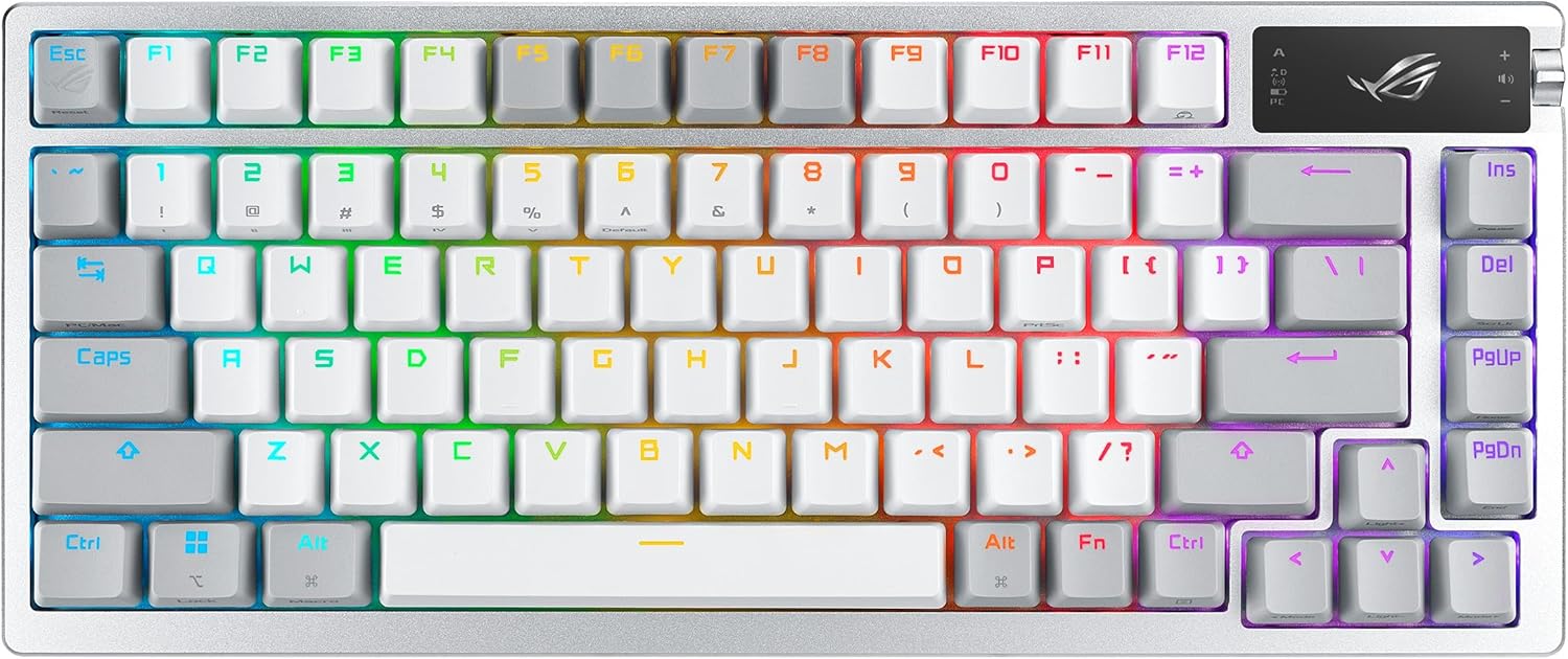 ASUS ROG Azoth Wireless Mechanical Gaming Keyboard – 75% TKL, Tri-Mode Connectivity, Hot Swappable Pre-lubed ROG NX Snow Linear Switches, PBT Keycaps, RGB, OLED Display, PC/Mac Support - White