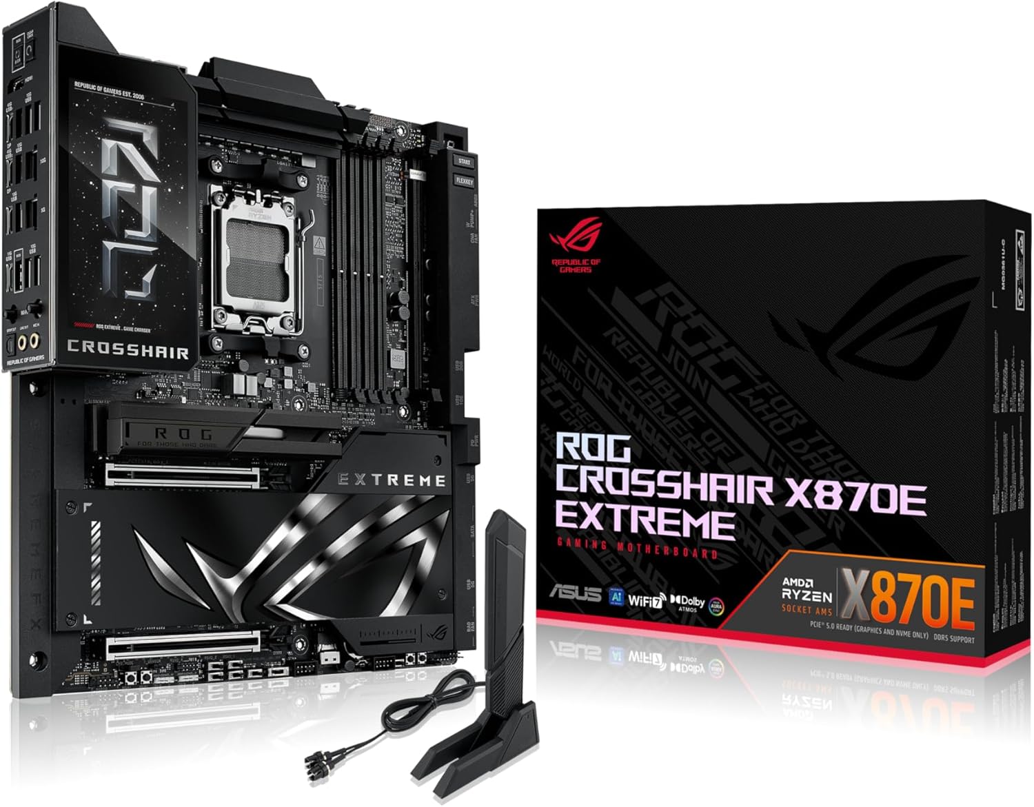 ASUS ROG Crosshair X870E Extreme AMD X870E AM5 E-ATX Gaming Motherboard – 20+2+2 Power Stages, DDR5, PCIe 5.0, 5X M.2, 5G & 10G LAN, Wi-Fi 7, USB4 Type-C, 5” LCD, AI Overclocking & Networking