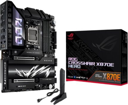ASUS ROG Crosshair X870E Hero AMD X870E AM5 ATX Motherboard, Advanced AI PC Ready, 18+2+2 Power Stages, DDR5, PCIe® 5.0, 5X M.2, Wi-Fi 7, USB4®, AI Overclocking, Core Flex, PCIe Slot Q-Release Slim