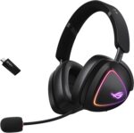 ASUS ROG Delta II Wireless Gaming Headset (BT, ROG SpeedNova 2.4GHz, 3.5mm, 50mm Titanium-Plated Drivers, 10mm Super-Wideband Mic, 110HR Battery, DualFlow Audio, for PC, Switch, PS5, Xbox)- Black
