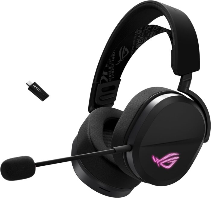 ASUS ROG Pelta Wireless Gaming Headset (BT, ROG SpeedNova 2.4GHz, USB-C, Lightweight 309g, 50mm ROG Titanium-Plated Drivers, 10mm Super-Wideband Mic, RGB, 70HR Battery, for PC, Switch, PS5)- Black