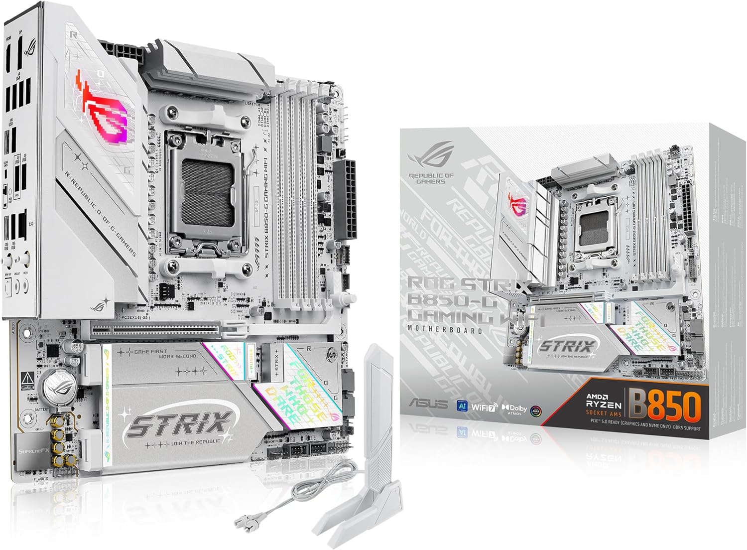 ASUS ROG Strix B850-G Gaming WiFi AMD AM5 B850 mATX Motherboard, Advanced AI PC Ready, 14+2+1 Power Stages, DDR5 Slots, 4X M.2 Slots, PCIe® 5.0 Ready, WiFi 7, 2.5G LAN, USB 20Gbps Type-C®, AI Advisor