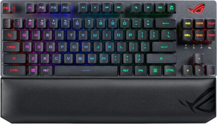 ASUS ROG Strix Scope RX TKL Wireless Deluxe, 80% Gaming Keyboard, Tri-Mode connectivity (2.4GHz RF, Bluetooth, Wired), ROG RX Blue Optical Mechanical Switches, PBT Keycaps, RGB, Wrist Rest, Black