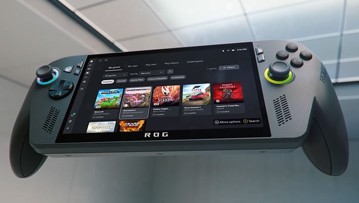 ASUS ROG Xbox Ally X handheld floating.