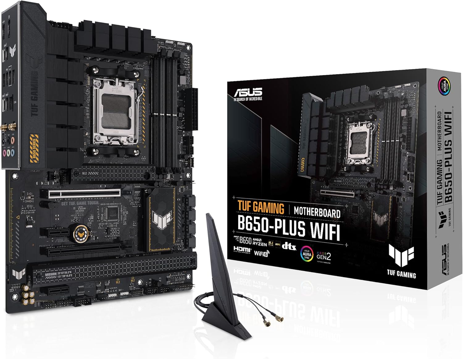ASUS TUF GAMING B650-PLUS WIFI AMD B650 AM5 Ryzen™ Desktop 9000 8000 and 7000 ATX motherboard, 14 power stages, PCIe® 5.0 M.2 , DDR5 memory, WiFi 6 and 2.5 Gb Ethernet, USB4® support Aura Sync