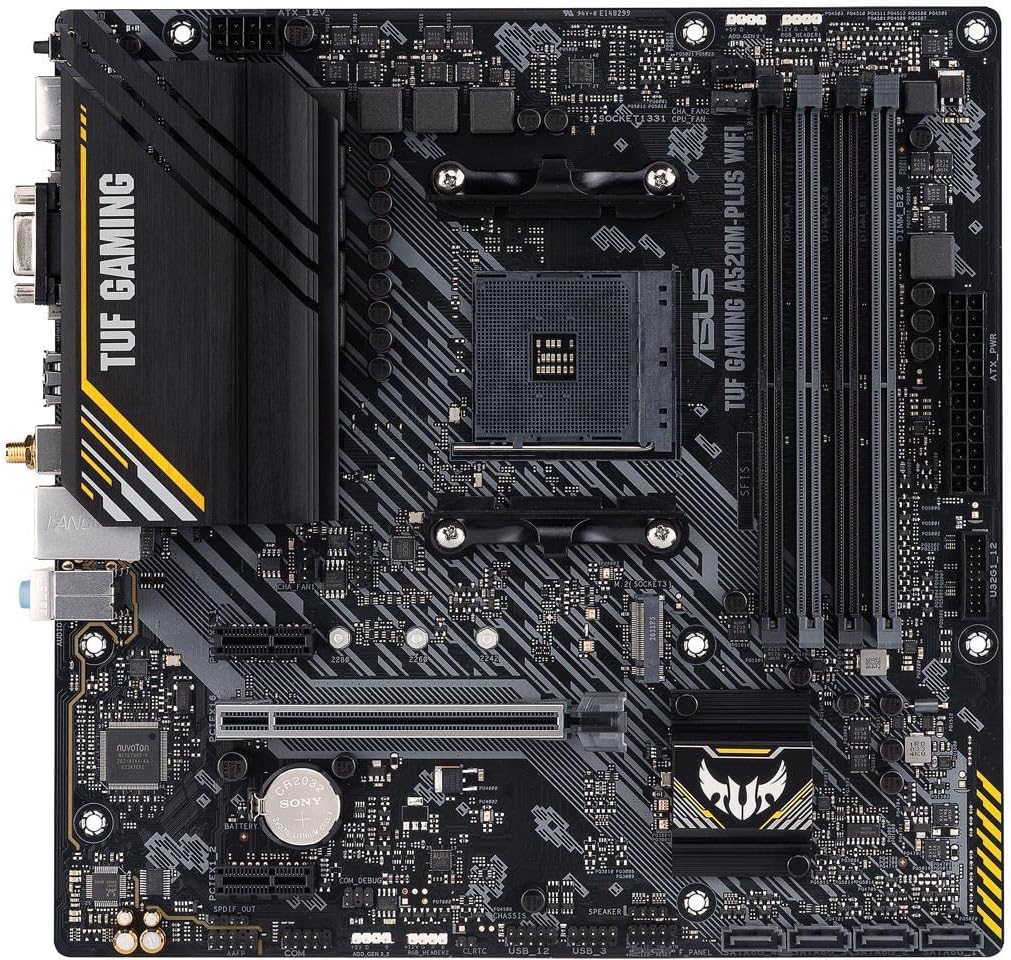 ASUS TUF Gaming A520M-PLUS (WiFi) AMD AM4 (3rd Gen Ryzen™) microATX Motherboard (M.2 Support, 802.11ac Wi-Fi, DisplayPort, HDMI, D-Sub, USB 3.2 Gen 1 Type-A and Aura Addressable Gen 2 headers)