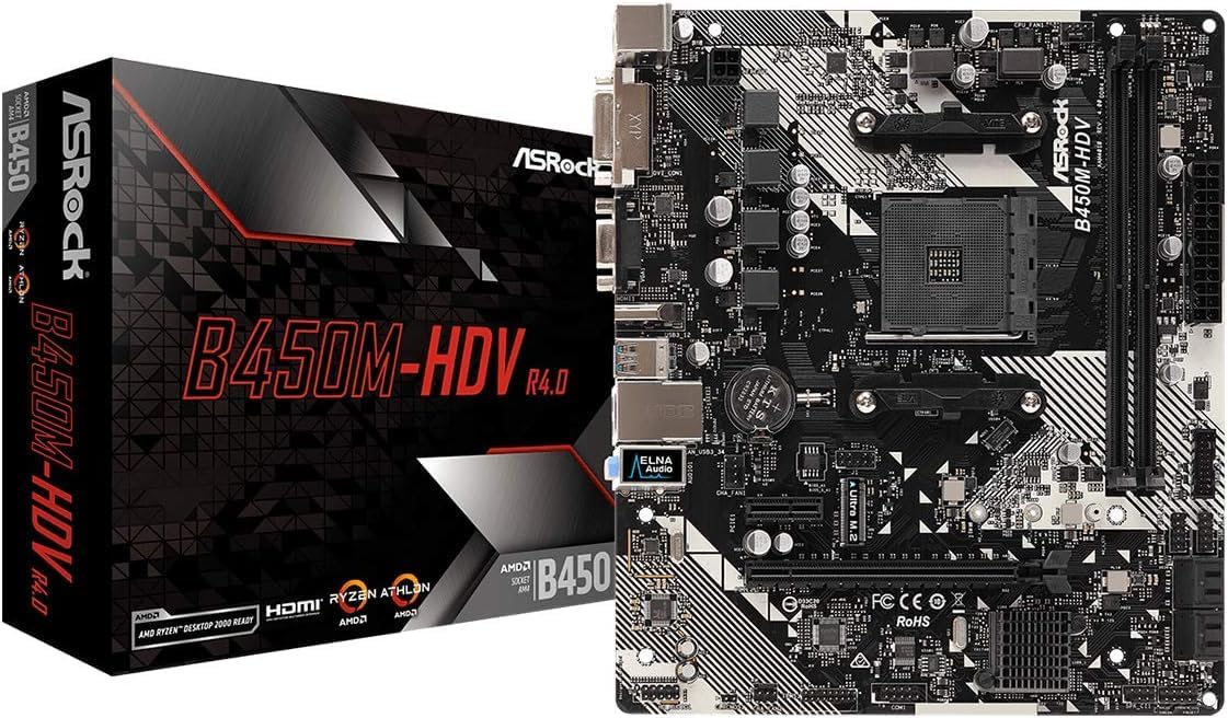 B450M-HDV R4.0 AMD B450 AM4 Socket Ryzen 2000 - 5000 Processors DDR4 3200 64GB HDMI DVI-D D-Sub Motherboard SATA 6Gb/s Micro ATX M.2