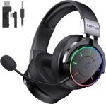 COOLV 2.4GHz Wireless Gaming Headset for PC, PS5, PS4 - RGB Light, 60 HR Battery, 7.1 Surround Sound, Bluetooth 5.4 Gaming Headphones with Mic (Black)