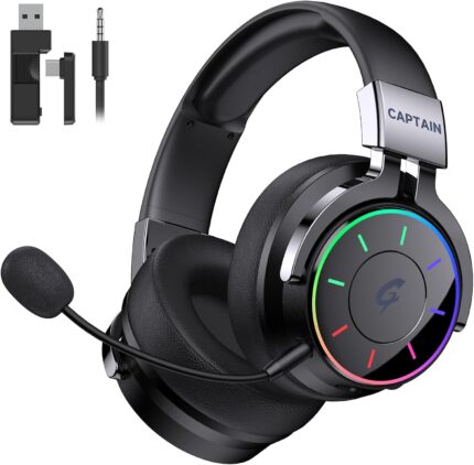 COOLV 2.4GHz Wireless Gaming Headset for PC, PS5, PS4 - RGB Light, 60 HR Battery, 7.1 Surround Sound, Bluetooth 5.4 Gaming Headphones with Mic (Black)