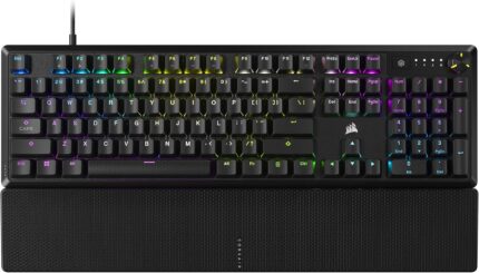 CORSAIR K70 CORE RGB Mechanical Wired Gaming Keyboard with Palmrest – Pre-Lubed MLX Red Linear Switches, SOCD, ABS Double-Shot Keycaps, Sound Dampening, Media Control Dial, QWERTY NA – Black