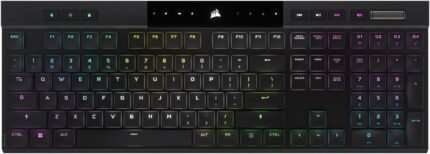Corsair K100 AIR Wireless RGB Mechanical Gaming Keyboard - Ultra-Thin, Sub-1ms Slipstream , Low-Latency Bluetooth, Cherry MX Ultra Low Profile Keyswitches - NA Layout, QWERTY - Black