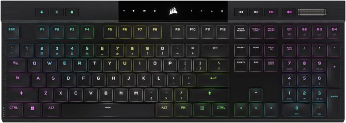 Corsair K100 AIR Wireless RGB Mechanical Gaming Keyboard - Ultra-Thin, Sub-1ms Slipstream , Low-Latency Bluetooth, Cherry MX Ultra Low Profile Keyswitches - NA Layout, QWERTY - Black