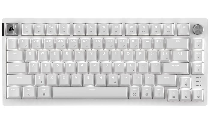 Corsair K65 Plus Wireless 75% RGB Hot-Swappable Mechanical Gaming Keyboard for Mac and iPad – Pre-Lubricated MLX Red v2 Linear Switches, Sound Dampening – QWERTY NA Layout – Frost White