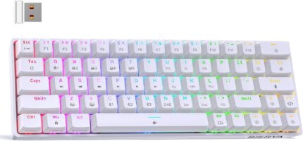 DIERYA DK63 60% Wireless Mechanical Gaming Keyboard | Bluetooth/2.4G/Wired | RGB Backlit | Anti-Ghosting Compact 63-Keys Mini Keyboard | with Red Switch | for Windows Laptop PC Gamer Typist-White
