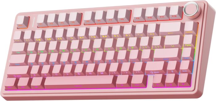 EPOMAKER X Aula F75 75% Wireless Gaming Keyboard, Bluetooth/2.4GHz/USB-C, Hot Swappable Creamy Mechanical Keyboard with 5-Layer Padding&Knob, NKRO, RGB (Pink)