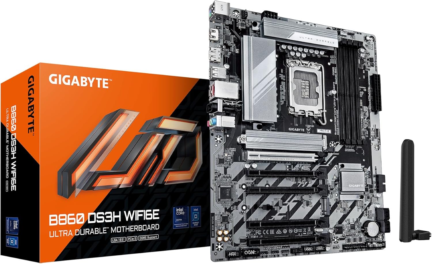GIGABYTE B860 DS3H WIFI6E Intel Core Ultra (Series 2) LGA 1851 Motherboard, ATX, DDR5, 3X M.2, PCIe 5.0, USB-C, WIFI6E, 2.5GbE LAN, EZ-Latch