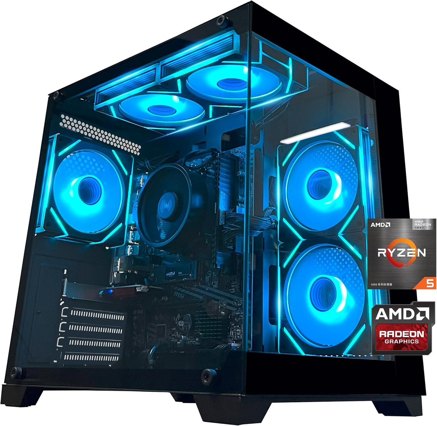 Gaming PC Desktop Computer AMD Ryzen 5 5600GT,16GB DDR4 3200MHz,1TB M.2 NVMe PCle4.0 Gen4,550W 80PLUS PSU,WiFi,Game Design Office Console,Sea View Room, Towers Prebuilt PC (Black)