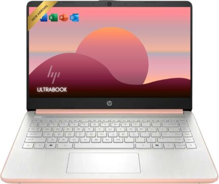 HP Rose Gold Ultrabook 14 Laptop with Free Microsoft 365 • 16GB RAM • Intel 4-Core CPU • 1.1TB Storage (64GB OnBoard w/ 64GB External + 1TB OneDrive) • Windows 11 w/o Earphones