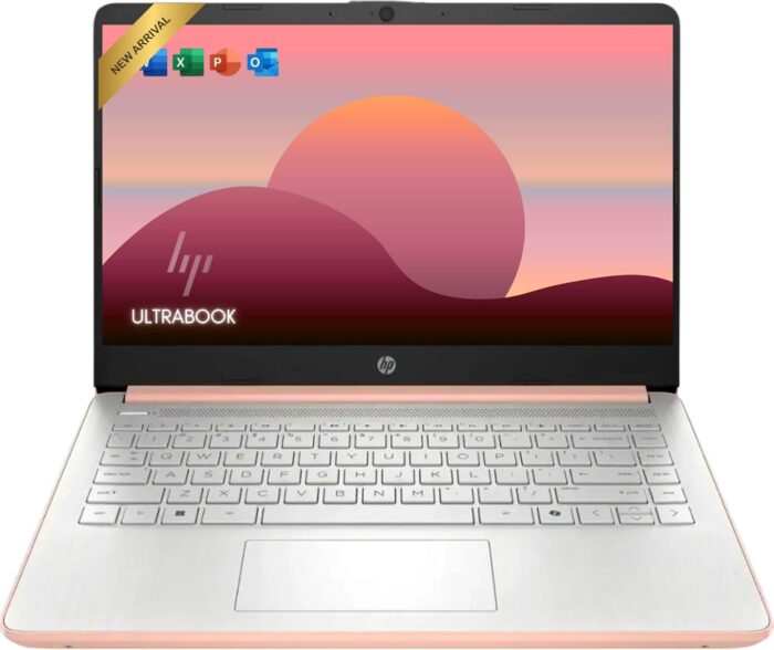 HP Rose Gold Ultrabook 14 Laptop with Free Microsoft 365 • 16GB RAM • Intel 4-Core CPU • 1.1TB Storage (64GB OnBoard w/ 64GB External + 1TB OneDrive) • Windows 11 w/o Earphones