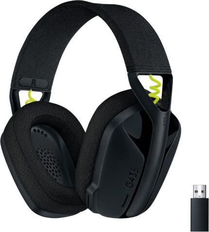 Logitech G435 LIGHTSPEED and Bluetooth Wireless Gaming Headset - Lightweight over-ear headphones, built-in mics, 18h battery, compatible with Dolby Atmos, PC, Mobile - Black