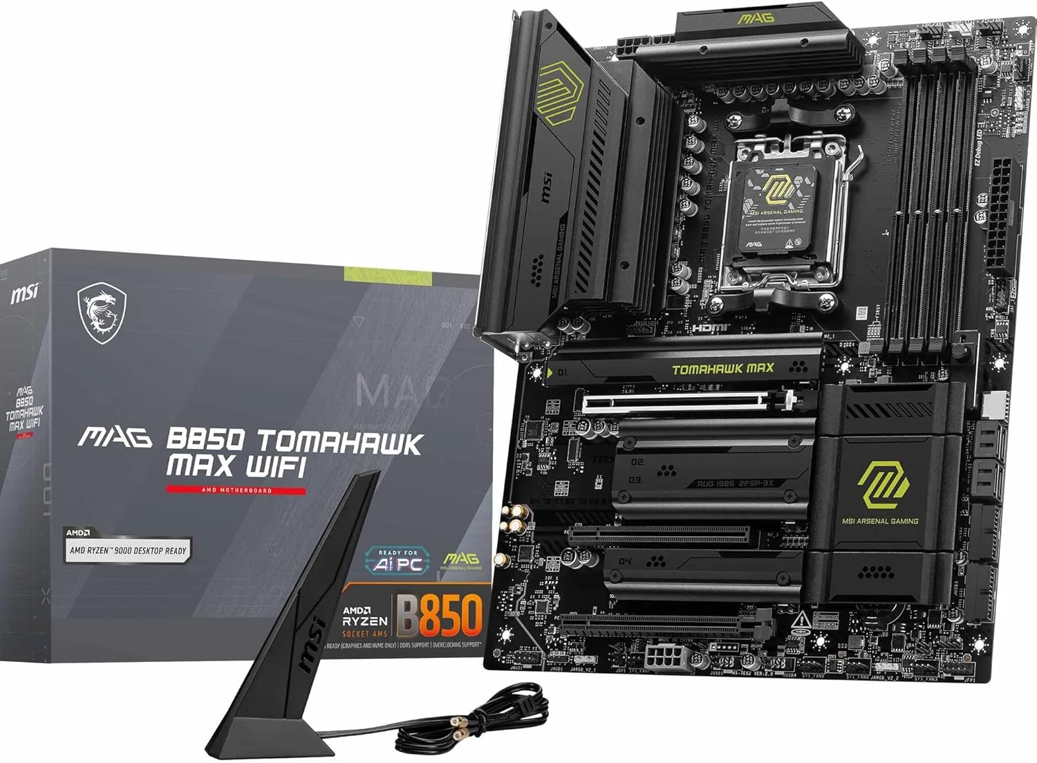 MSI MAG B850 Tomahawk MAX WiFi V1 Motherboard, ATX - Supports AMD Ryzen 9000/8000 / 7000 Processors, AM5-80A SPS VRM, DDR5 Memory Boost 8400+ MT/s (OC), PCIe 5.0 x16, M.2 Gen5, Wi-Fi 7, 5G LAN
