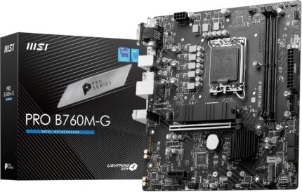 MSI PRO B760M-G Motherboard, Micro-ATX - Supports Intel 14th, 13th & 12th Gen Core Processors, LGA 1700 - DDR5 Memory Boost 6400+MHz/OC, PCIe 4.0 x16 Slot, M.2 Gen4 Slots, 2.5G LAN
