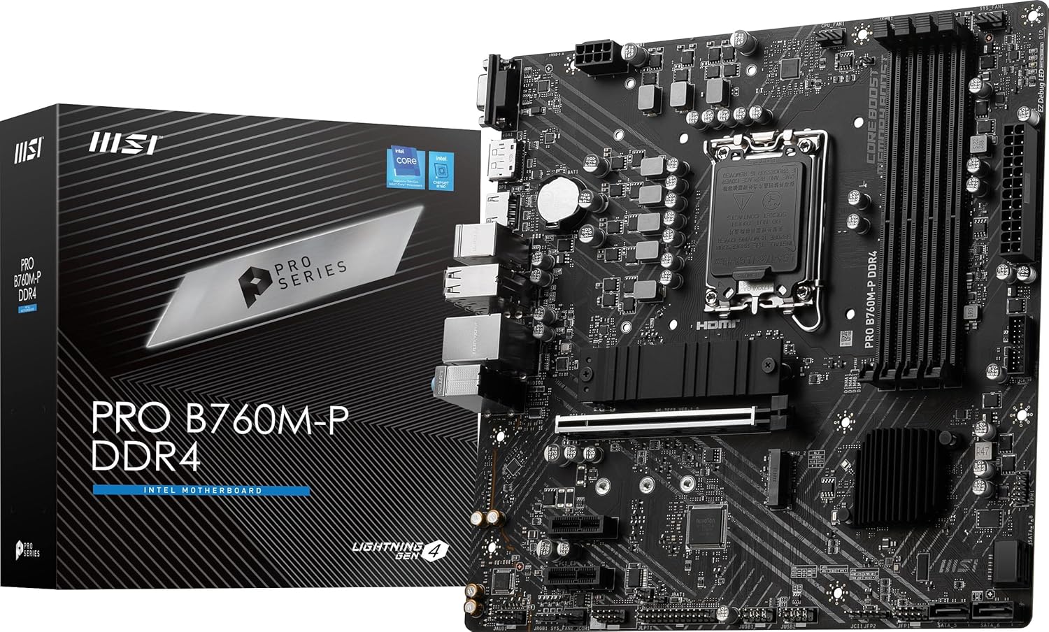 MSI PRO B760M-P DDR4 ProSeries Motherboard (Supports 12th/13th/14th Gen Intel Processors, LGA 1700, DDR4, PCIe 4.0, M.2, USB 3.2 Gen2, HDMI/DP, mATX)