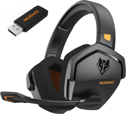 NUBWO Wireless Gaming Headset with Mic for Ps5 Ps4 PC, Zero Interference, 100-Hour Battery All-Day Play, 23ms Sync​ for Fortnite & Call of Duty/FPS Gamers, Triple Mode All Devices Compatible - Orange