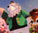Three NPC neighbors from Petit Planet. There's a pink bunny on the left, shaggy-looking dog in the middle, and little orange fox on the right.
