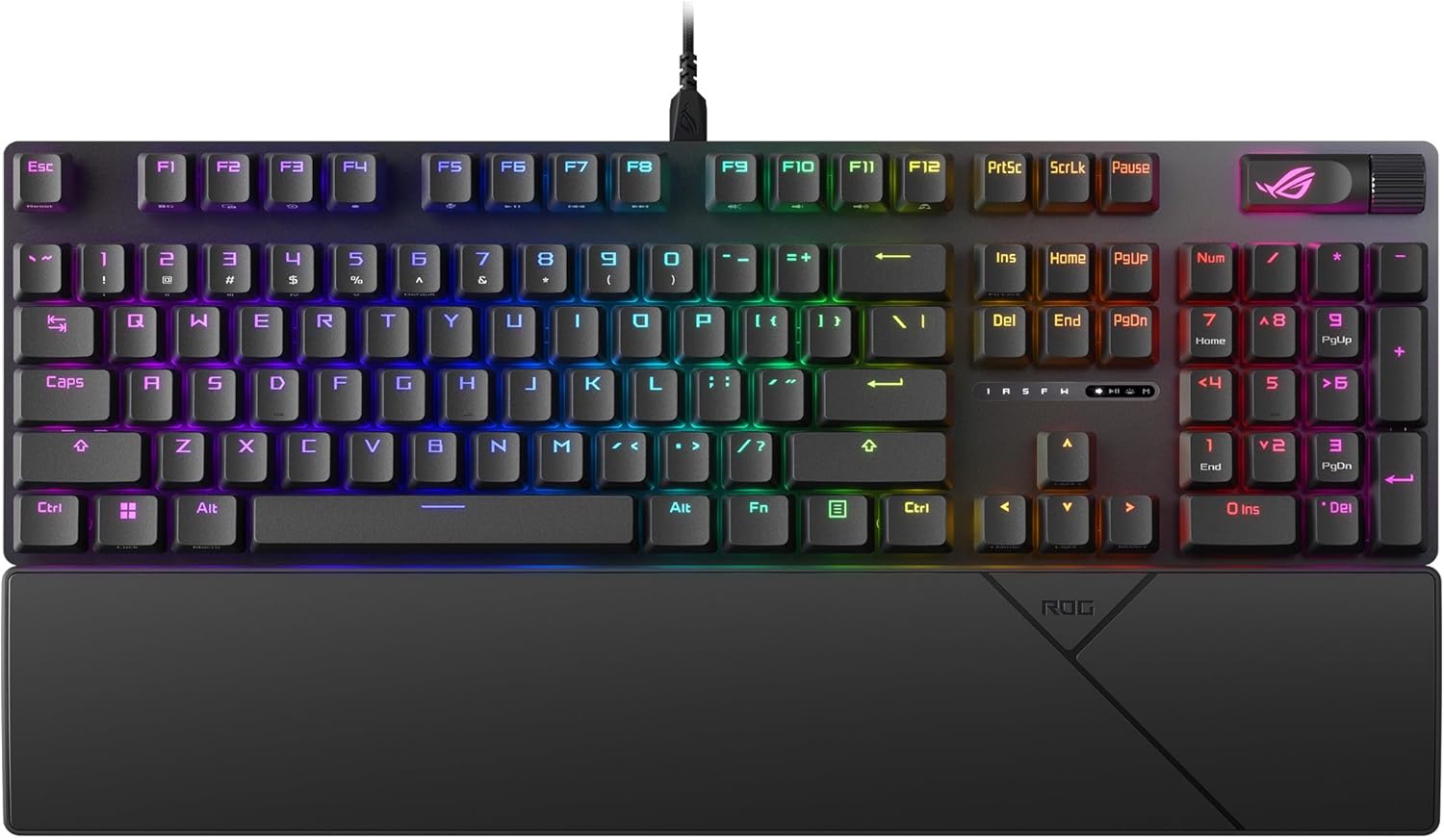 ROG Strix Scope II X 100% Gaming Keyboard, hot-swappable pre-lubed NX Snow V2 Mechanical switches, Multifunction Controls, PBT doubleshot keycaps, Silicone dampening Foam, and a Wrist Rest