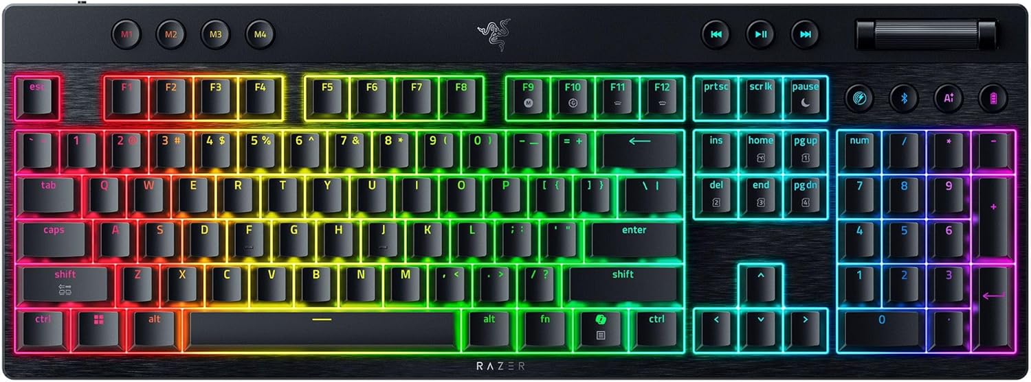 Razer BlackWidow V4 Low Profile HyperSpeed Wireless Gaming Keyboard: Yellow Mechanical Switches - 2.4GHz Wireless & Bluetooth - Multi-Function Roller - 11 Control Buttons - Long Battery Life