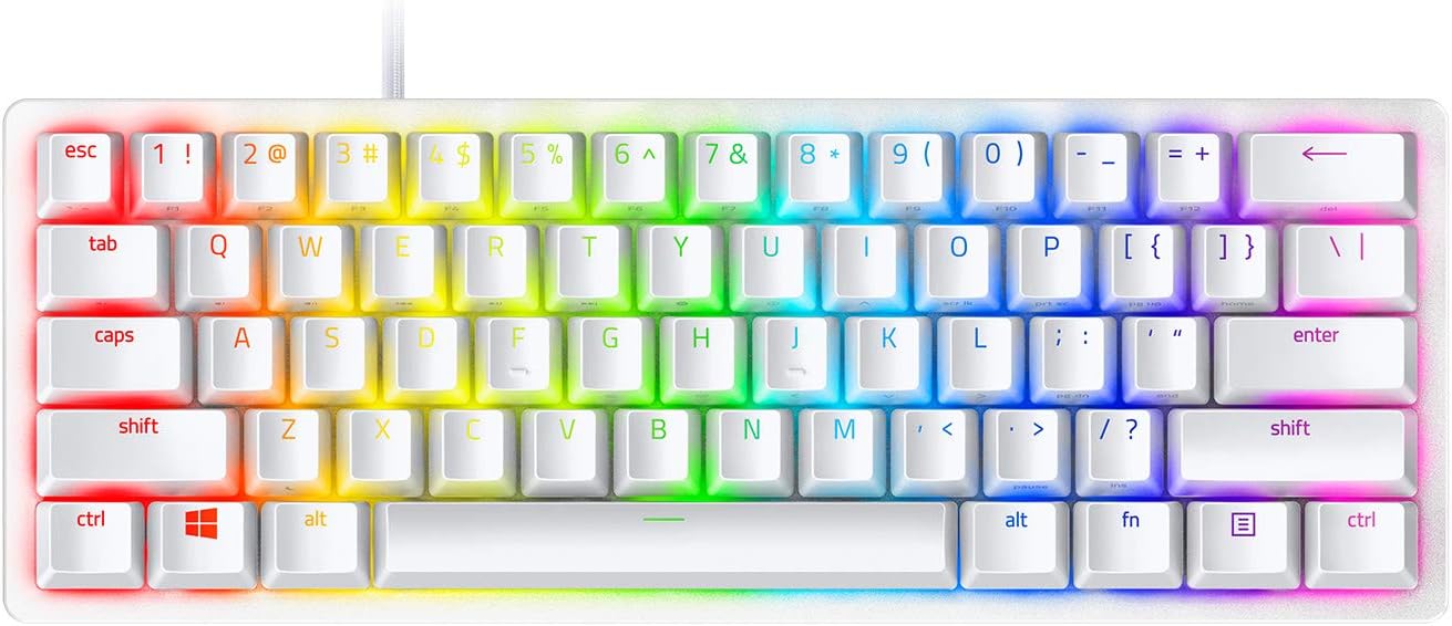 Razer Huntsman Mini 60% Gaming Keyboard: Clicky Optical Switches - Rapid Trigger Mode - Chroma RGB Lighting - PBT Keycaps - Onboard Memory - Snap Tap - White