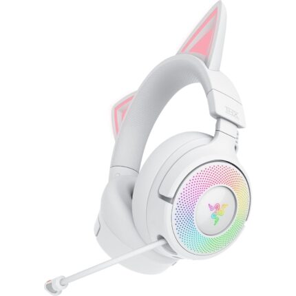Razer Kraken Kitty V3 Pro Wireless RGB Gaming Headset: Chroma RGB Kitty Ears - 2.4 GHz, Bluetooth 5.3, USB A - Super Wideband Mic - 40mm Drivers - THX Spatial Audio - Comfortable Ear Cushions - White