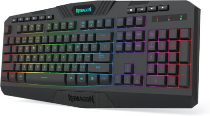 Redragon K503 Wireless Gaming Keyboard, 3-Mode (2.4G/BT/USB), RGB LED Backlit, Multimedia Keys, Fully Programmable Silent Membrane Keyboard with Wrist Rest for Windows PC Games (Black)