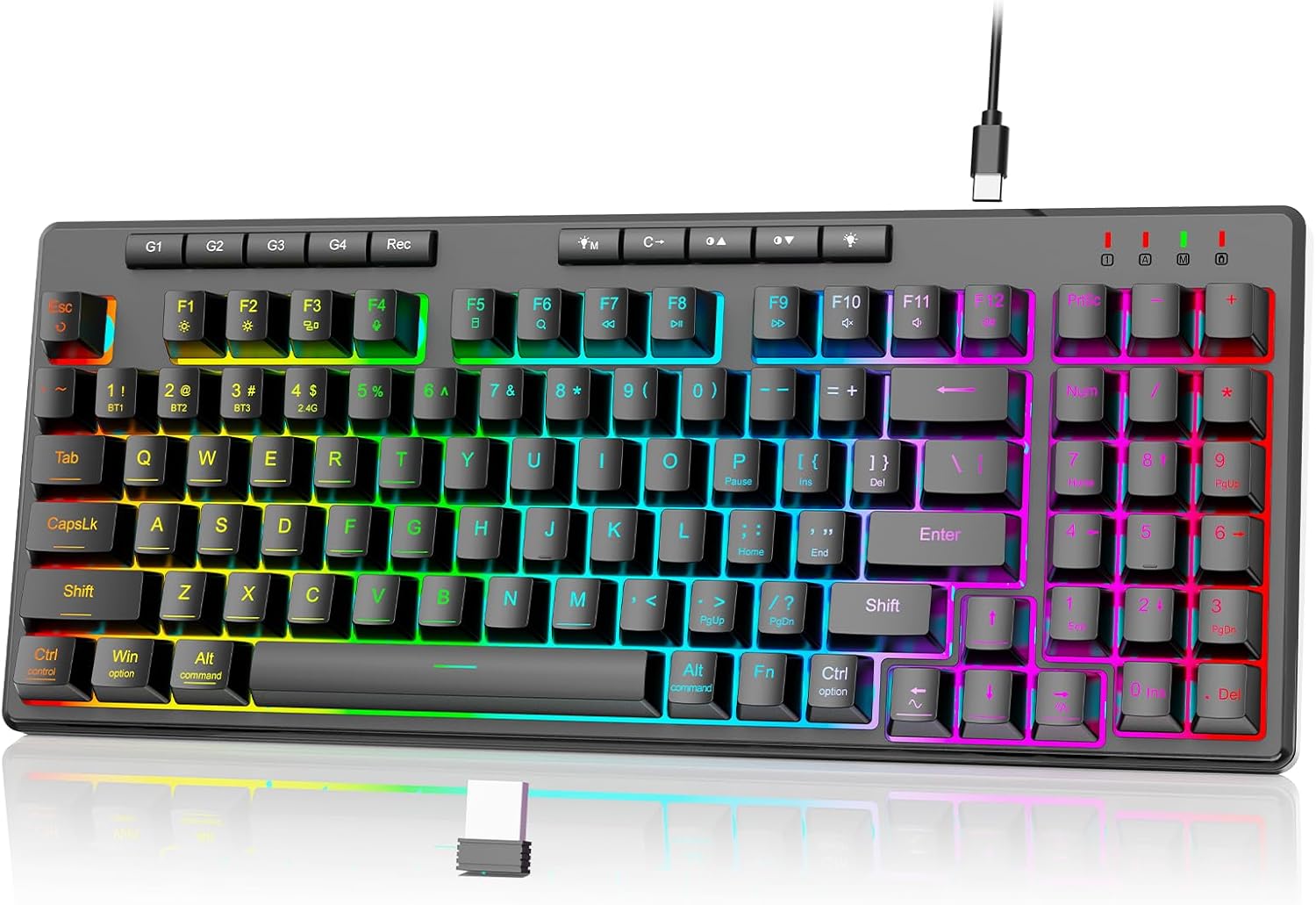 Redragon K517 Pro Wireless Gaming Keyboard, RGB Backlit, Tri-Mode BT/2.4GHz/USB-C, 96% Mechanical Feel 94 Keys Computer Keyboard with 4 Macro Keys, Number Pad, 4000mAh Battery for Win/MAC