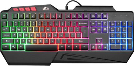 Rii RK202 RGB Gaming Keyboard Multiple Color Rainbow LED Backlit USB Wired Gaming Keyboard with Wrist Rest for Windows & Mac PC Gamers (Black)