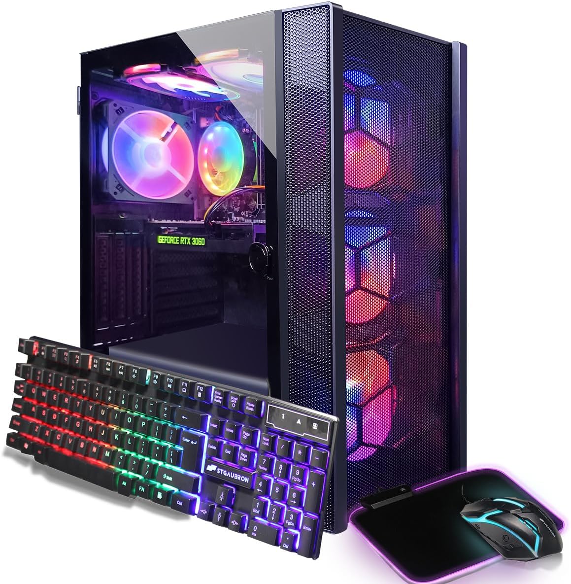 STGAubron Gaming PC Computer Desktop, GeForce RTX 3060 12G, Intel Core i7 up to 3.9G, 32GB RAM, 1TB SSD, WiFi, BT 5.0, RGB Fan x6, Windows 11 Home