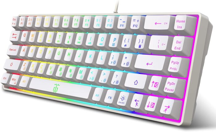 Snpurdiri 60% Percent Gaming Keyboard, Compact RGB Backlit Ergonomic Small Mini Keyboard for Windows, PC, Laptop, Gaming (68 Keys, White)