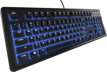 SteelSeries Apex 100 Gaming Keyboard - Tactile & Silent - Blue LED Backlit - Splash Resistant - Media Controls (Renewed)