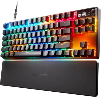 SteelSeries Apex Pro TKL 2023 World's Fastest Mechanical Gaming Keyboard - Adjustable Actuation - Esports Tenkeyless - OLED Screen - RGB - PBT Keycaps - USB-C (Renewed)
